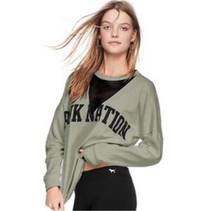 Victoria’s Secret Pink Nation Campus lightweight Sweatshirt Army Green Small